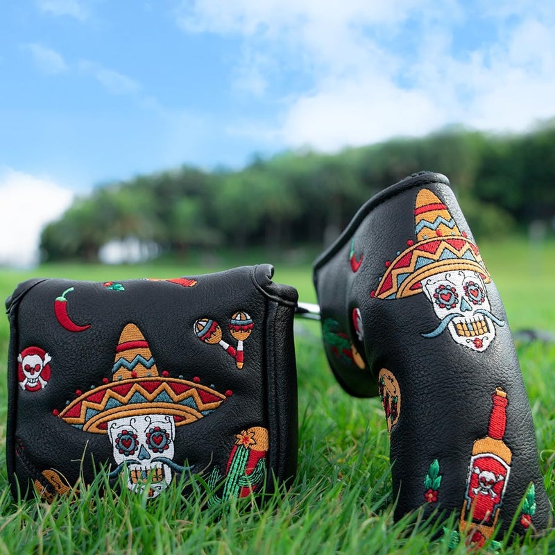 Acebirdie Golf Club Headcover for Drivers, Fairway Woods, Hybrids, and Mallet Blade Putter Sugar Skull Style Premium Leather Golf Headcovers Set with Interchangeable No. Tags - Image 5